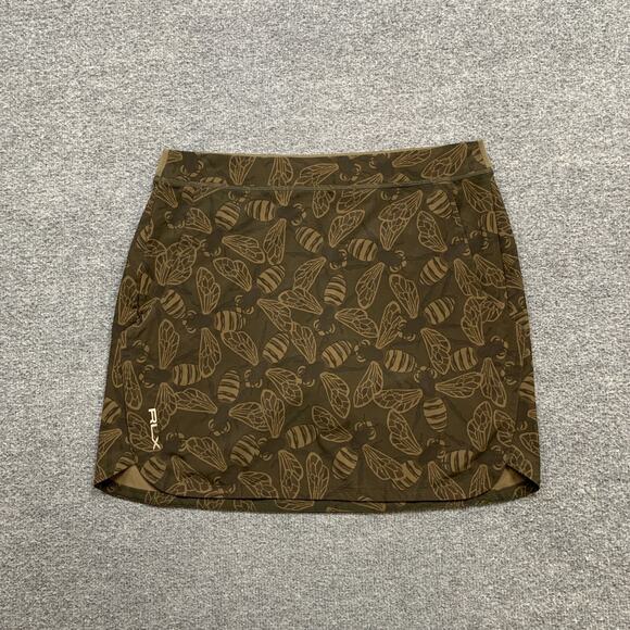 RLX Ralph Lauren Skort Womens M Medium Mushroom Otter Bees Pull On Pockets Mini - Picture 2 of 12